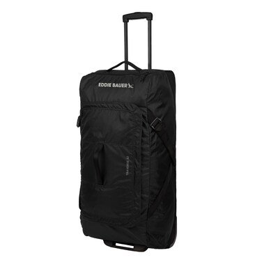 Eddie Bauer Traverse Rolling Duffel Bag-Made from Ripstop Polyester with Telescoping Handle, Black, 78L
