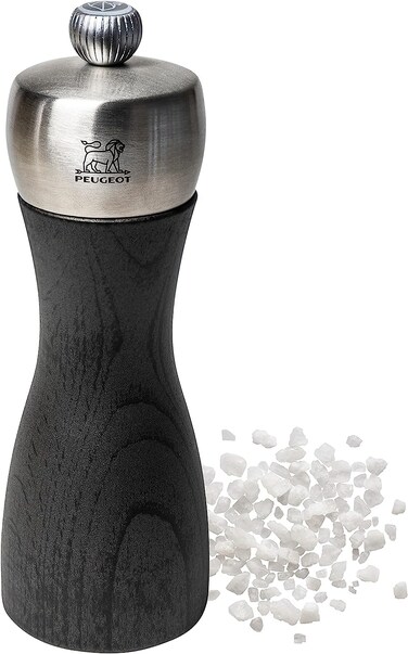 Peugeot - Fidji Manual Salt Mill - Adjustable Grinder - Beechwood and Stainless Steel, Graphite Finish, 6 Inch