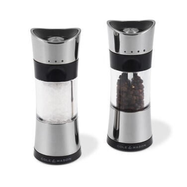 Cole &amp; Mason 6-inch Horsham Salt &amp; Pepper Mill Gift Set - Inverted Salt and Pepper Grinders - Refillable Seasoning and Spice Tools - Adjustable Salt and Peppercorn Grinder Settings - Chrome