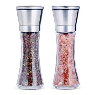 Salt and Pepper Grinder Set of 2 - Refillable Salt and Pepper Shakers Salt and Pepper Mill with Adjustable Coarseness, Brushed Stainless Steel Salt &amp; Pepper Mills for Sea Salt, Black Peppercorn