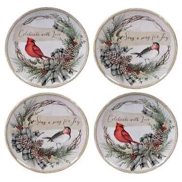 Certified International Holly and Ivy 9" Salad/Dessert Plates, Multicolored, Medium, Set of 4