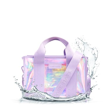 Case-Mate Soap Bubble Mini Tote Bag   Iridescent Shoulder Bag with Jacquard Crossbody Strap   Tip-Proof Clear Waterproof Travel Tote for Women   Small Handbag for Work, Travel, Gym, Beach &amp; Pool