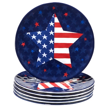 Certified International Stars &amp; Stripes 9" Melamine Salad/Dessert Plates, Set of 6, Multicolor