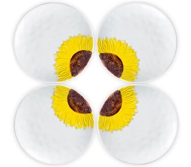 GABROC Sunflower Serving Dishes Salad Bowl Set Of 4 Serving Bowls White Big Salad Bowl Ceramic Large Salad Bowl White Ensaladera