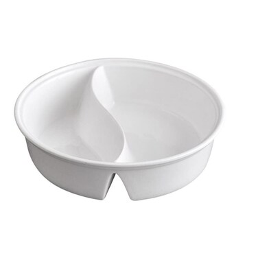 Angoily 7inch Ceramic Divided Bowl, S-Shaped Two Compartments Anti Soggy Cereal Bowl, Control Plate for Soup Cereal Rice Udon Asian Noodles, Soup and Sandwich Plate Combo