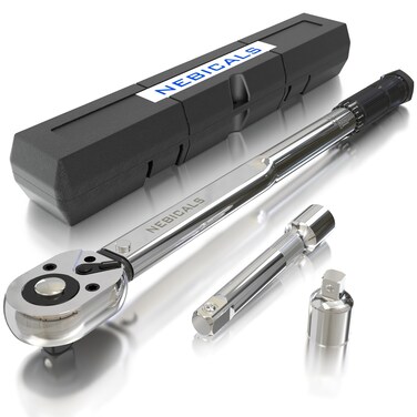 NEBICALS 1/2&amp;3/8-Inch Drive Click 10-160FT-LB/13.6-217.1Nm Torque Wrench Set with Extension Bar and 1/2''-3/8'' Adapter For Garage Car &amp; Motorcycle, Spark Plug, Wheel, Oil change.