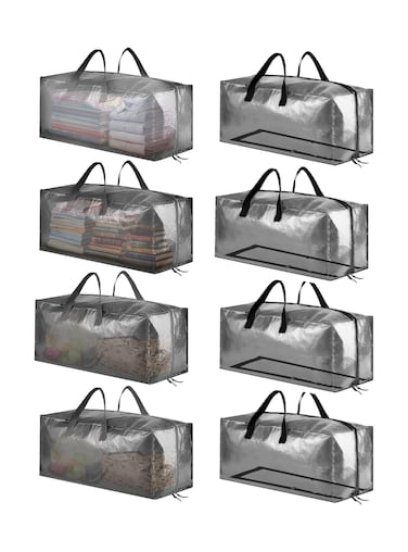 SpaceAid Heavy Duty Moving Bags, Extra Large Storage Totes W/Backpack Straps Strong Handles &amp; Zippers, Alternative to Moving Boxes, Packing &amp; Moving Supplies, Clear (8 Pack)