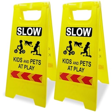 Kids Playing Sign for Street, Children at Play Safety Sign with Reflective Tapes, Kids and Pets at Play Warning Sign, Yard Signs for Schools, Park, Sidewalk, Driveway, 2 Pack