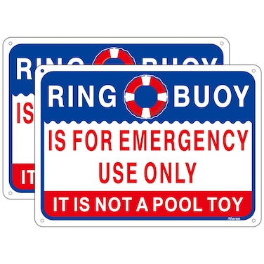 Ring Buoy is for Emergency Use Only, It is Not A Pool Toy Sign 14 x 10 Inches Ring Buoy Sign Rust-Free Aluminum Pool Safety Ring Sign Weatherproof Pool Safety Signs, Easy To Install, 2 Pack