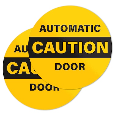 2pk Caution Automatic Door Stickers   Double Sided Signs for Sliding Glass Doors   Weatherproof Vinyl Safety Screen Door Decals, 6" Diameter