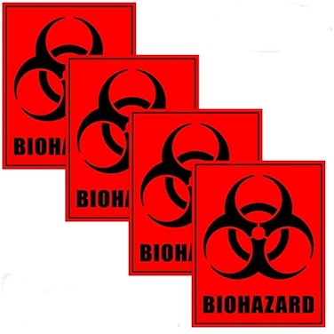 Outdoor/Indoor (4 Pack) 5" X 4" - Biohazard Biological Hazard - Danger Safety Caution Warning Sign Vinyl Label Sticker Decal - Back Adhesive Vinyl