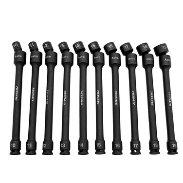 Astro Tools 78354 10-Piece 3/8" Drive 6 Point Pinless Universal Torque-Saver Impact Extension Socket Set - Metric