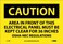 NMC C115P OSHA Sign, "CAUTION AREA IN FRONT OF THIS ELECTRICAL PANEL MUST BE KEPT CLEAR FOR 36 INCHES OSHA-NEC REGULATIONS", 10" Width x 7" Height, Pressure Sensitive Vinyl, Black On Yellow, 7 x 10