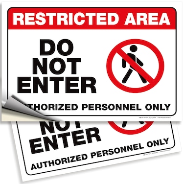 iSYFIX Restricted Area, Do Not Enter, Authorized Personnel Only Signs Stickers - 2 Pack 10x7 Inch - Premium Self-Adhesive Vinyl, Laminated for UV, Weather, Scratch &amp; Fade Resistance, Indoor &amp; Outdoor