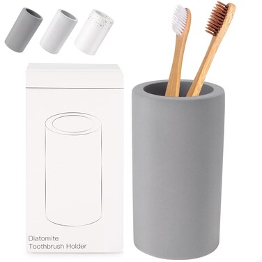 Diatomite Toothbrush Holder, BOJDOPIE Water Absorption Quick Drying Bathroom Countertop Organizer, Stand Cup for Toothpaste Makeup Brushes Razors