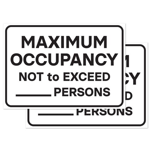 Maximum Occupancy Signs, Self Adhesive Vinyl Stickers, White, 7&quot; x 10&quot; (Pack of 2)