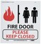 NMC S39P Fire Sign, Legend "FIRE DOOR - PLEASE KEEP CLOSED" with Graphic, 7" Length x 7" Height, Pressure Sensitive Vinyl, Black/Red on White