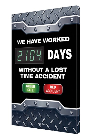 Accuform SCK104 Aluminum Digi-Day2 Electronic Safety Scoreboard, WE Have Worked #### Days Without A Lost TIME Accident - Green Safe/RED Accident