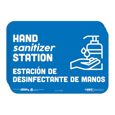 BeSafe Messaging Bilingual Spanish"Hand Sanitizer Station/Estacion De Desinfectante", 3-Pack 9"x6" Blue, Repositionable Wall &amp; Door Safety Signs, Perfect for Most Surfaces: Glass, Metal, Painted