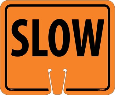 NMC CS12 SLOW Sign - 12.63 in. x 10.38 in. Plastic Traffic Cone Sign with Black Text on Orange Base