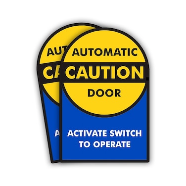 eDesign Caution Automatic Door Sticker, Activate Switch to Operate Sticker - 9x6 Inches - Two-Sided Glass Door Safety Decals 2-Pack, Multicolor