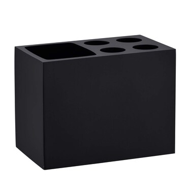 Resin Black Toothbrush Holder JINCROP, 5 Slots Toothbrush Holder Matte Black Bathroom Storage Stand Dispenser Organizer Set for Toothbrushes, Make-up Brushes and More, (Matte Black)