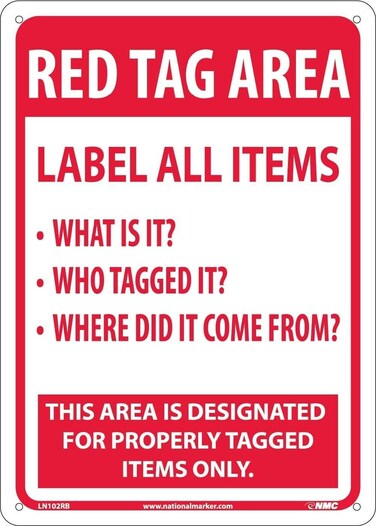 NMC LN102RB Red Tag Area Sign
