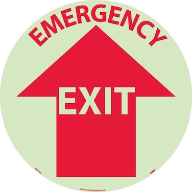 NMC GWFS25 EMERGENCY EXIT Sign &acirc;&euro;&ldquo; 17in. 6 Hour Glow Polyester Walk On Floor Sign with Red on Glow Yellow