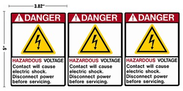 Danger Hazardous Voltage Decal Sticker, 3x5 Inch, Pack of 3, Warning Sign for Electric Shock Risk, Durable Weatherproof Adhesive, Safety Labels for Equipment, Industrial Use, OSHA Compliant
