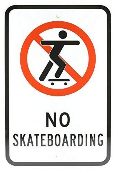 EHAKB Warning Caution Metal Sign Aluminum Sign, Legend No Skateboarding with Graphic, 8" X 12" inch, Black/Red on White