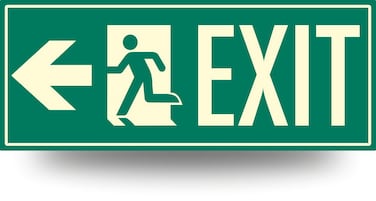 Low Proximity Photoluminescent Exit Sign Running Man (Left Arrow) 15" x 6". Aluminum Code Approved ASTM E2072