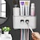 Toothbrush Holder WREWING Multi-Function Wall-Mounted Automatic Toothpaste Dispenser and Dust-Proof Toothbrush Holder with 5 Brush Slots 4 Cups 2 Automatic Toothpaste Dispensers 1 Storage Slot (Grey)