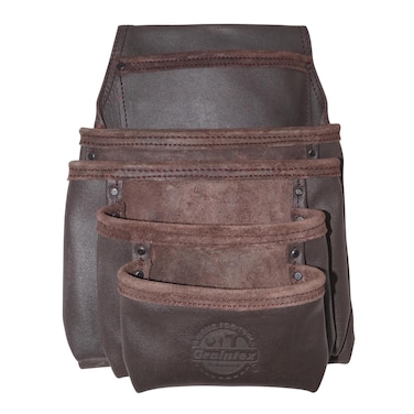 Graintex OS2052 5 Pocket Oil Tanned Nail &amp; Tool Pouch Dark Brown Color for Constructor/Electrician/Plumber