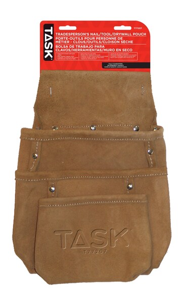 Task T77207 Tradesperson's Leather Nail/Tool/Drywall Pouch, 3-Pocket