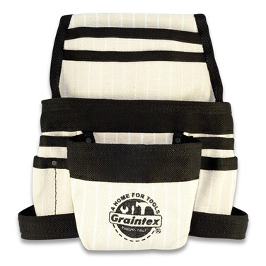 GRAINTEX CS2277 9 Pocket Nail &amp; Tool Pouch Rip-Stop Canvas for Constructors, Electricians, Plumbers, Handymen White