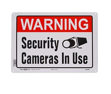 Hillman 843296 Warning Security Cameras In Use Sign, White, Red and Black Aluminum Metal, 10x14 Inches 1-Sign