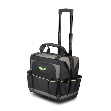 AWP Rolling 14 Inch Tool Bag with Telescoping Rubber Handle and Heavy-Duty Wheel, Water-Resistant Construction