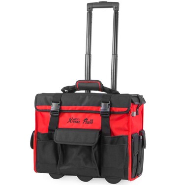XtremepowerUS 18" Rolling Tool Bag Organizer Adjustable Telescoping Handle Wide Storage Organizer Compartment Toolbag Organizers with Wheels