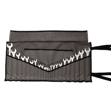 BULL TOOLS Wrench Roll 26 Pocket Tools Bag Organizer Roll Up Pouch Metric &amp; SAE Hand Crafted, Heavy Weight, Water Proof Ballistic Polyester Oxford Canvas - Grey - (Tools are not included)