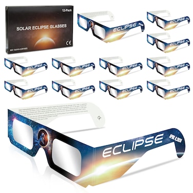 Solar Eclipse Glasses AAS Approved 2024,12 Pack Solar Eclipse Glasses for Direct Sun Viewing-ISO 12312-2:2015(E) &amp; CE Certified