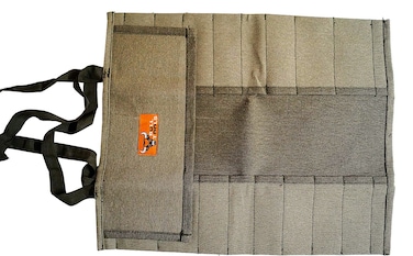 BULL TOOLS 20 Pocket Hand Crafted &amp; Dyed Sand Washed 15 Oz.100% Cotton Duck Canvas Garage Ready Metric/SAE Wrench and Tools Bag Organizer Roll Up Pouch - Washed Olive Drab - (Tools are not Included)