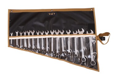 16 Pocket Wrench &amp; Tool Roll Up Pouch Organizer Bag Handmade Waterproof PVC Laminated Ballistic Polyester Canvas for Craftsman Gear Drive Users Ready Portable Storage Round Easy Grip   Black