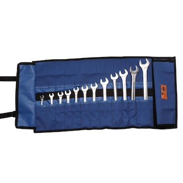 BULL TOOLS 35 Pocket Wrench Roll Bag Hand Crafted, Heavy Weight, Water Proof Ballistic Polyester Oxford Canvas Metric/SAE Wrenches, Tools Bag Organizer Roll Up Pouch - Blue - (Tools are not Included)