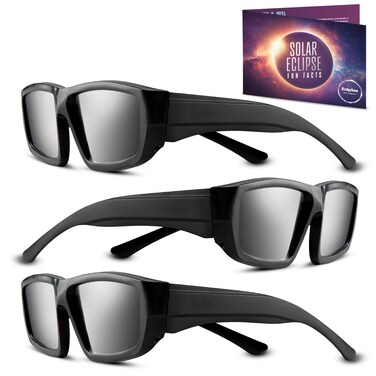 Solar Eclipse Glasses 2024 Approved (3 PACK) Plastic Solar Eclipse Viewing Glasses -AAS, CE &amp; ISO Certified Solar Eclipse Glasses, Solar Eclipse Sunglasses for Kids &amp; Adults - Black, 3-Pack