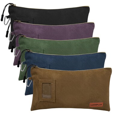 LUCKIPLUS 5 Pack Canvas Tool Pouches Small Tool Bags with Zipper &amp; Carabiner Clip Heavy Duty Zippered Pouch Organizer Multipurpose Mini Utility Tool Pouch Setwear Tool Organization
