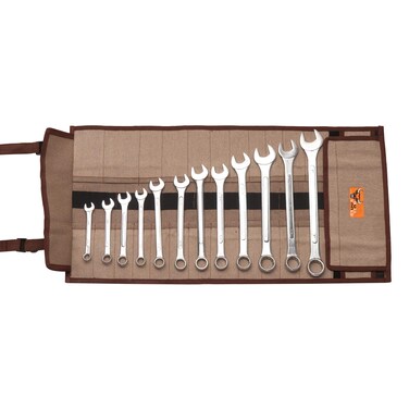 BULL TOOLS Wrench Tool Roll Bag 35 Pocket Metric &amp; Standard Wrench Set Organizer &amp; Roll Up Pouch Tool Bag Handmade 100% Cotton Canvas - Sand Washed Cinnamon Brown - (Tools are not included)