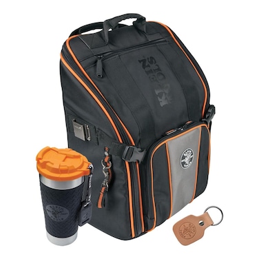 Klein Tools 80062 Backpack Tool Kit with Tradesman Pro 21-Pocket Backpack, Insulated Tumbler and Leather Key-Chain, 3-Piece