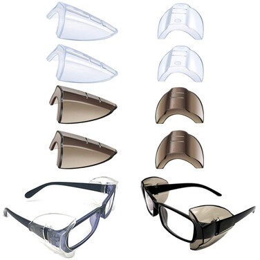 KMDJG818 4 Pairs Glasses Side Shields, Safety Eyeglasses Side Shields Slip on Side Shields Fits Medium to Large Eyeglasses (2 Pairs Clear and 2 Pairs Gray)