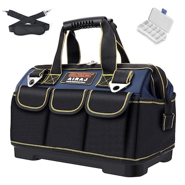 AIRAJ Tool Bag,18 Inch Waterproof Tool Bag Organizer with ABS Molded Hard Base,Soft Padded Handle and Shoulder Strap,Oxford Cloth,Tool Bags for Men &amp; Women