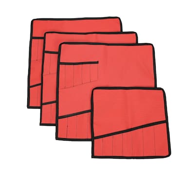 Heavy Duty Oxford Tool Roll Pouch Wrench Holder Organizer Bag With 12 Pockets Set Of 4(HGJ73) (Red)